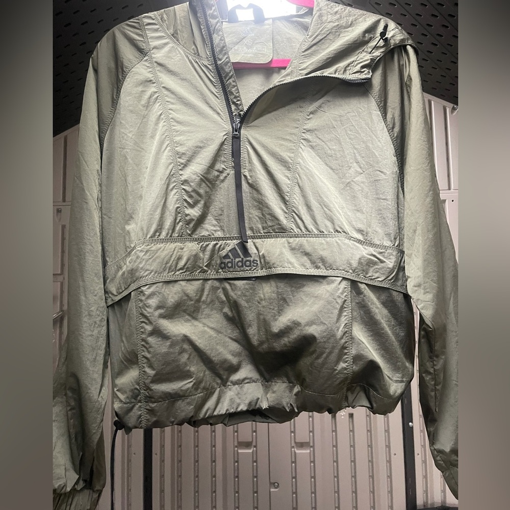 Olive green adidas windbreaker